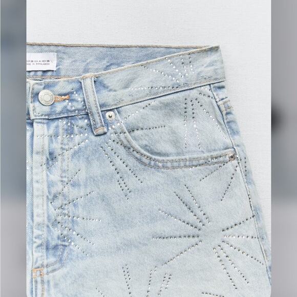 Zara RHINESTONE MID-RISE TRF DENIM SHORTS - Picture 7 of 10